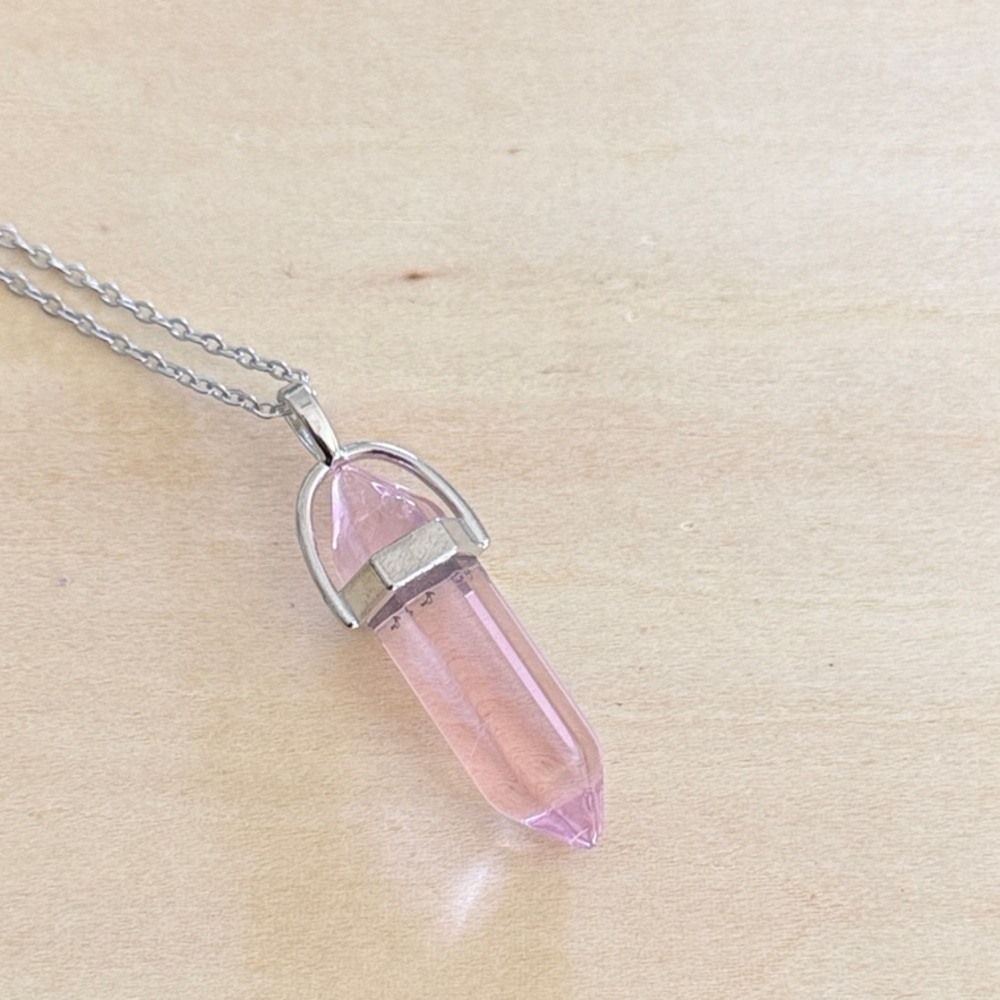 Pink Crystal Point Resin Pendant Necklace